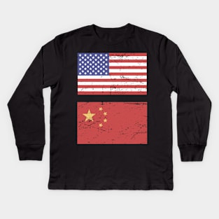 United States Flag & China Flag Kids Long Sleeve T-Shirt